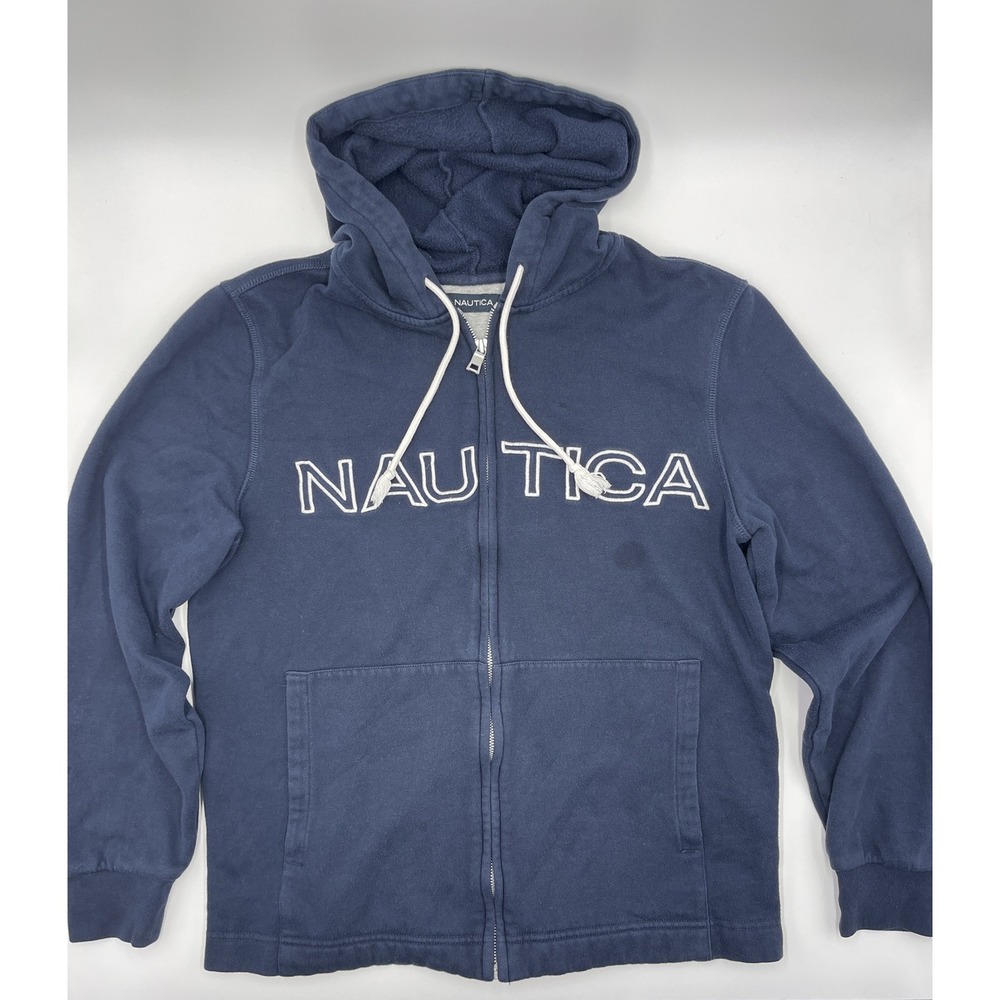 Nautica Mens Solid Blue Full Zip Hoodie Size M #C464
